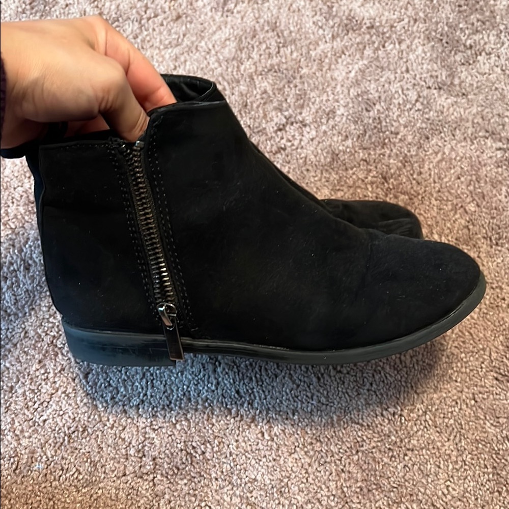 Sleek Black Suede Ankle Boots with Side Zipper